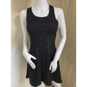 Ibiza Black Beaded Silk Cocktail Dress Womens XS Sleeveless Mini Formal Event